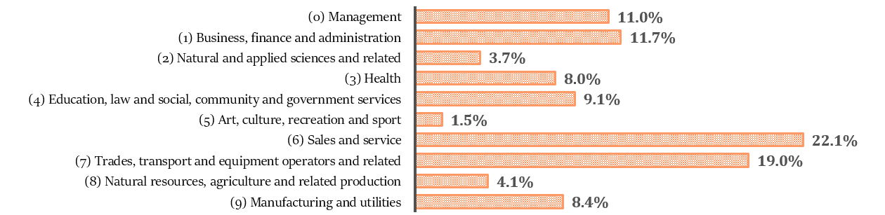 Bar graph depicting labour force by occupation